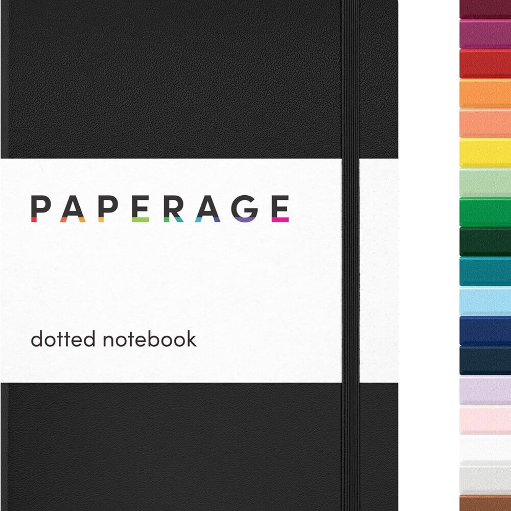 PAPERAGE Dotted Journal Notebook, (Black), 160 Pages, Medium 5.6 inches x 8 inch